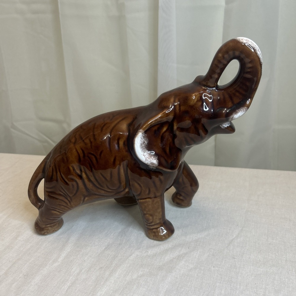 Vintage Blue Mountain Pottery Miniature Elephant Figurine Trunk Up VGC